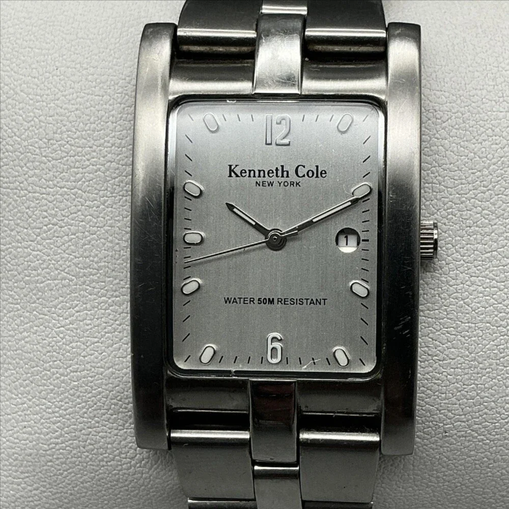 Kenneth Cole KC3227 Women Watch 27mm Silver Tone Stainless Date New Battery 6.5